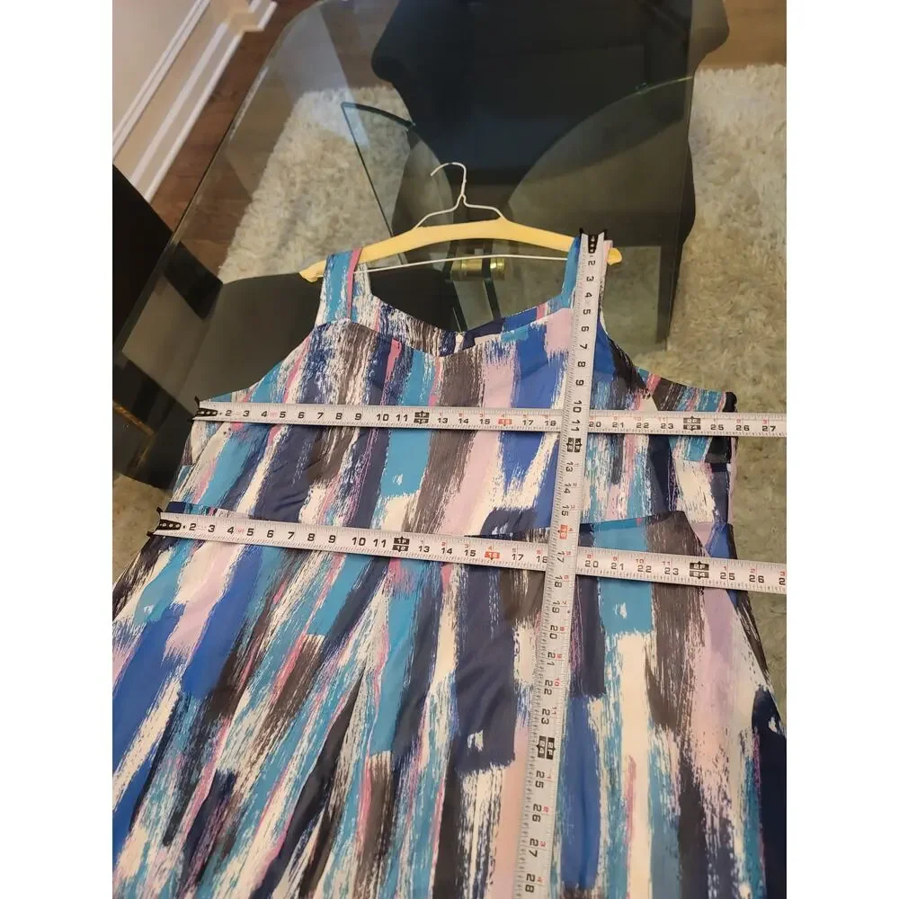 Catherines Sundress Women's 3X Multi Abstract Sweatheart Neck Shark Bite Hem - Picture 11 of 11